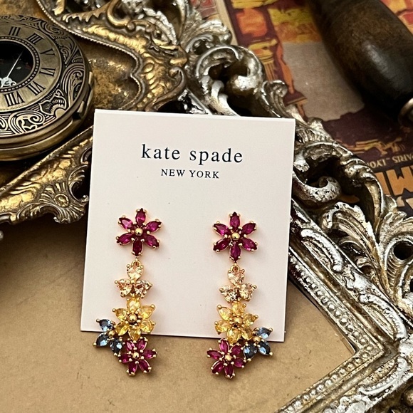 KATE SPADE • First Bloom Linear Drop Crystal Flower Earrings - Picture 3 of 4